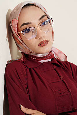 Soft Çiçek Desenli Eşarp Bordo Bej - MODA KAPRİS