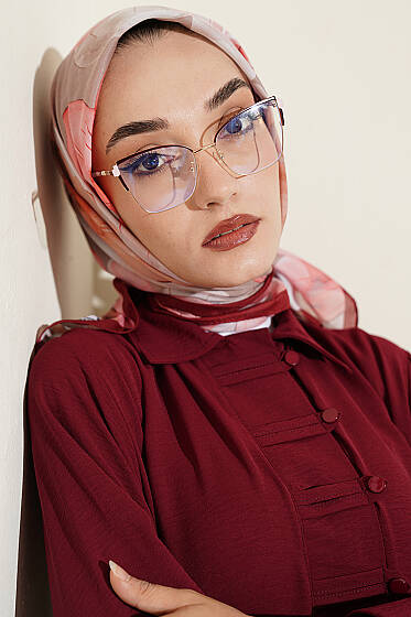 Soft Çiçek Desenli Eşarp Bordo Bej - Başörtüsü