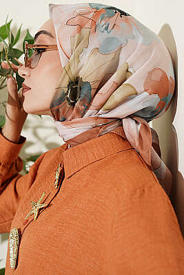 Soft Çiçek Desenli Eşarp Camel - Başörtüsü