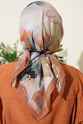 Soft Çiçek Desenli Eşarp Camel - Başörtüsü