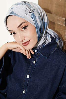Soft Çiçek Desenli Eşarp Füme - MODA KAPRİS