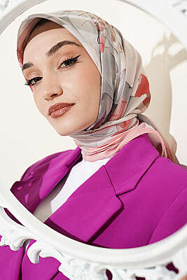 Soft Çiçek Desenli Eşarp Pembe - MODA KAPRİS