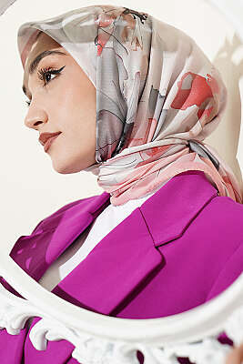 Soft Çiçek Desenli Eşarp Pembe - Başörtüsü