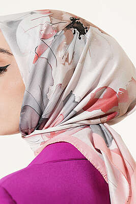 Soft Çiçek Desenli Eşarp Pembe - Başörtüsü