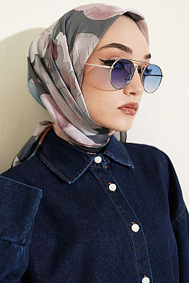 Soft Çiçek Desenli Eşarp Siyah - MODA KAPRİS