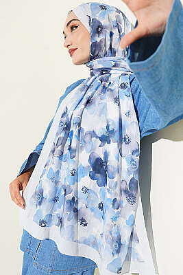 Soft Flora Bambu Kraş Şal Bebe Mavi - ŞEHRİ ŞAL