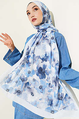 Soft Flora Bambu Kraş Şal Bebe Mavi - Başörtüsü
