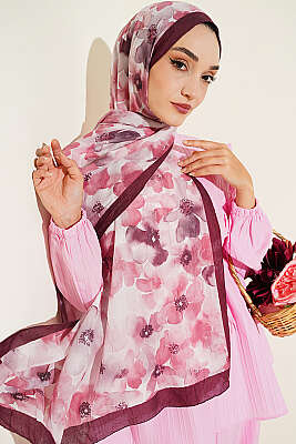 Soft Flora Bambu Kraş Şal Bordo - Başörtüsü