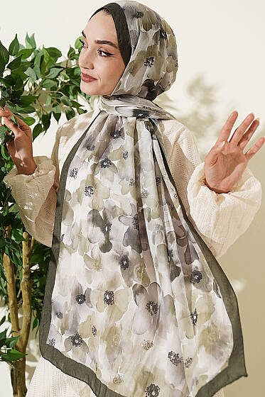 Soft Flora Bambu Kraş Şal Haki - Başörtüsü