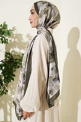 Soft Flora Bambu Kraş Şal Haki - Başörtüsü