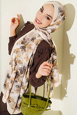 Soft Flora Bambu Kraş Şal Krem - ŞEHRİ ŞAL