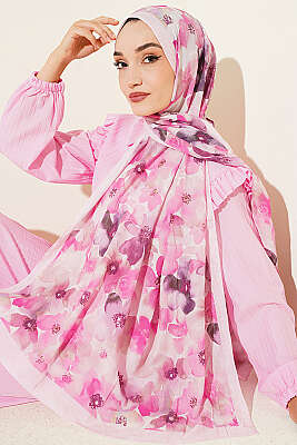 Soft Flora Bambu Kraş Şal Pembe - Başörtüsü