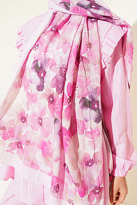 Soft Flora Bambu Kraş Şal Pembe - Başörtüsü