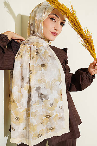 Soft Flora Bambu Kraş Şal Sarı - Başörtüsü