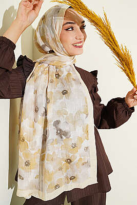Soft Flora Bambu Kraş Şal Sarı - Başörtüsü