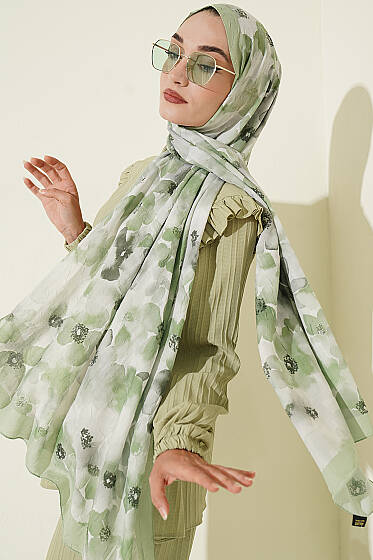 Soft Flora Bambu Kraş Şal Su Yeşili - Başörtüsü