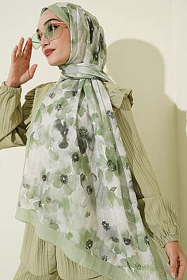 Soft Flora Bambu Kraş Şal Su Yeşili - Başörtüsü