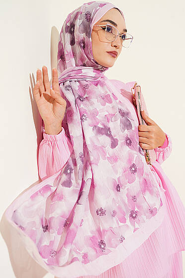 Soft Flora Bambu Kraş Şal Toz Pembe - Başörtüsü