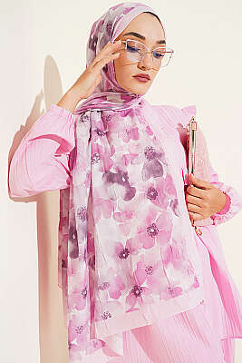 Soft Flora Bambu Kraş Şal Toz Pembe - Başörtüsü