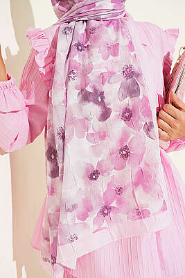 Soft Flora Bambu Kraş Şal Toz Pembe - Başörtüsü