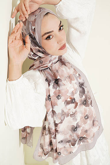 Soft Flora Bambu Kraş Şal Vizon - Başörtüsü