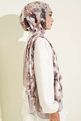 Soft Flora Bambu Kraş Şal Vizon - Başörtüsü