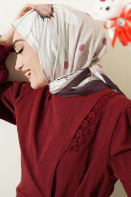 Soft Floral Baskılı Pamuklu Eşarp Bej - Başörtüsü