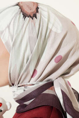 Soft Floral Baskılı Pamuklu Eşarp Bej - Başörtüsü