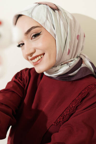 Soft Floral Baskılı Pamuklu Eşarp Bej - Yılın Fırsatı