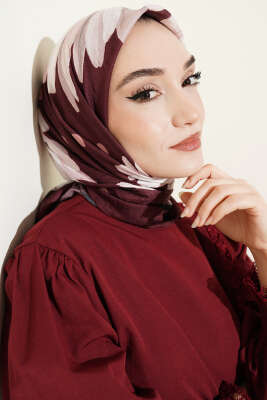 Soft Floral Baskılı Pamuklu Eşarp Bordo - Başörtüsü