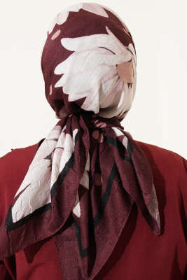 Soft Floral Baskılı Pamuklu Eşarp Bordo - Başörtüsü