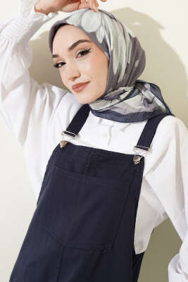 Soft Floral Baskılı Pamuklu Eşarp Füme - Başörtüsü