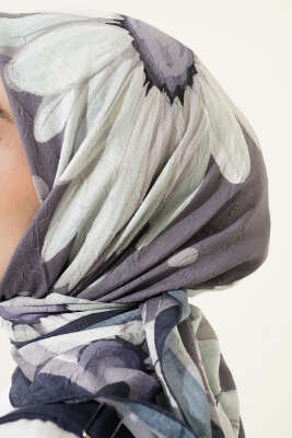 Soft Floral Baskılı Pamuklu Eşarp Füme - Başörtüsü