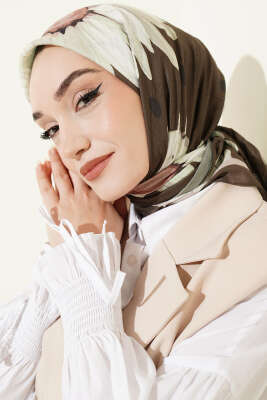 Soft Floral Baskılı Pamuklu Eşarp Haki - Başörtüsü