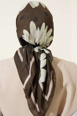 Soft Floral Baskılı Pamuklu Eşarp Haki - Başörtüsü