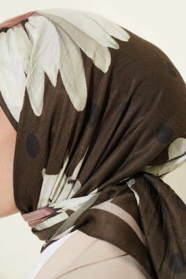 Soft Floral Baskılı Pamuklu Eşarp Haki - Başörtüsü