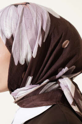 Soft Floral Baskılı Pamuklu Eşarp Kahve - Başörtüsü