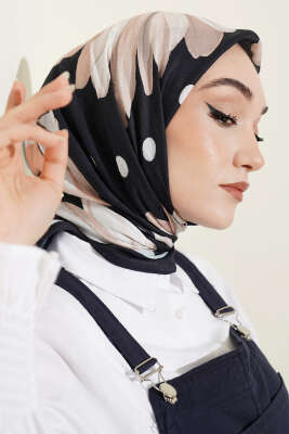 Soft Floral Baskılı Pamuklu Eşarp Lacivert - MODA KAŞMİR