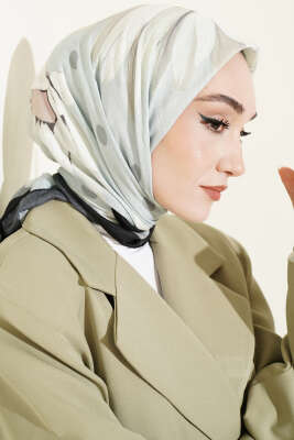 Soft Floral Baskılı Pamuklu Eşarp Mint - Başörtüsü