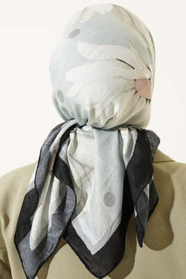 Soft Floral Baskılı Pamuklu Eşarp Mint - Başörtüsü