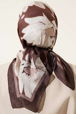 Soft Floral Baskılı Pamuklu Eşarp Sütlü Kahve - Başörtüsü