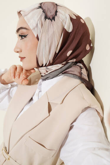 Soft Floral Baskılı Pamuklu Eşarp Sütlü Kahve - Yılın Fırsatı