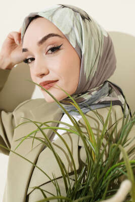 Soft Floral Baskılı Pamuklu Eşarp Vizon - Başörtüsü