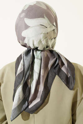 Soft Floral Baskılı Pamuklu Eşarp Vizon - Başörtüsü