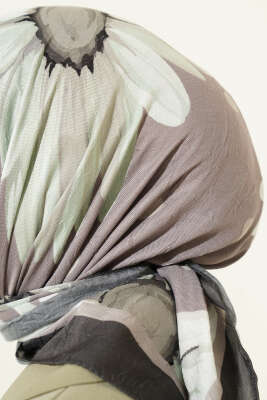 Soft Floral Baskılı Pamuklu Eşarp Vizon - Başörtüsü