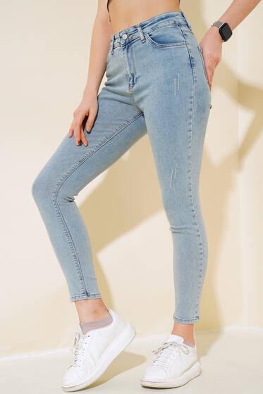 Sökük Detaylı Dar Paça Kot Pantolon Tintli - Yeni Giyim