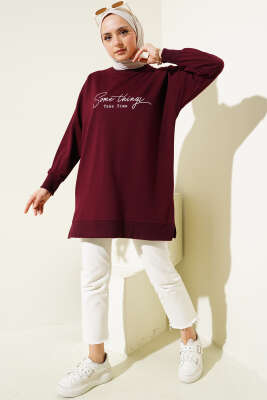 Something Baskılı İki İp Tunik Bordo - Tunik