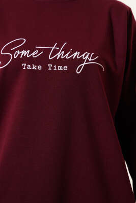 Something Baskılı İki İp Tunik Bordo - Tunik