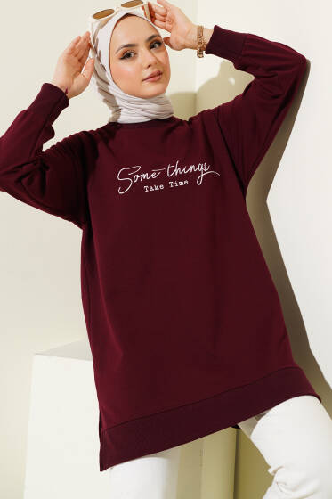 Something Baskılı İki İp Tunik Bordo - Yılın Fırsatı