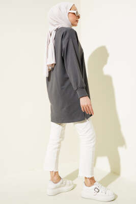 Something Baskılı İki İp Tunik Füme - Tunik